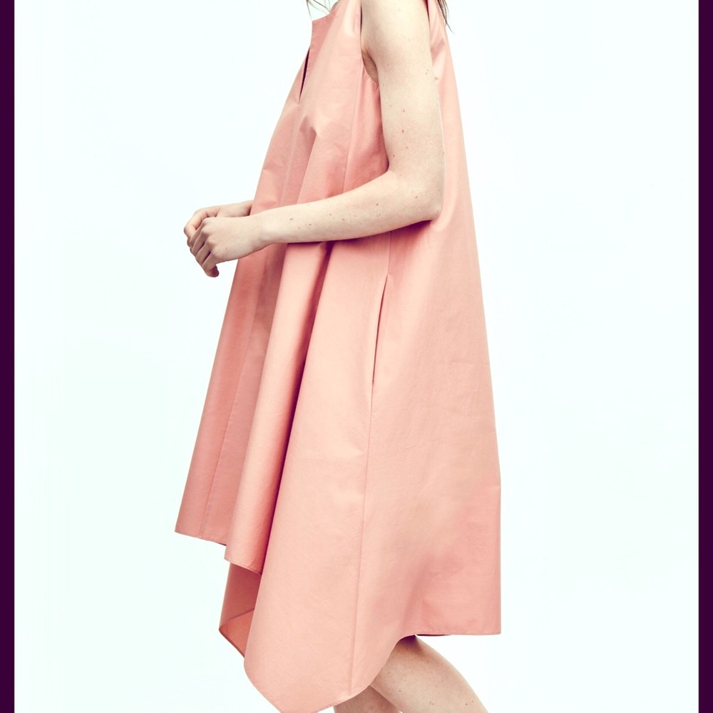 COS pink poplin dress, handkerchief hem, S